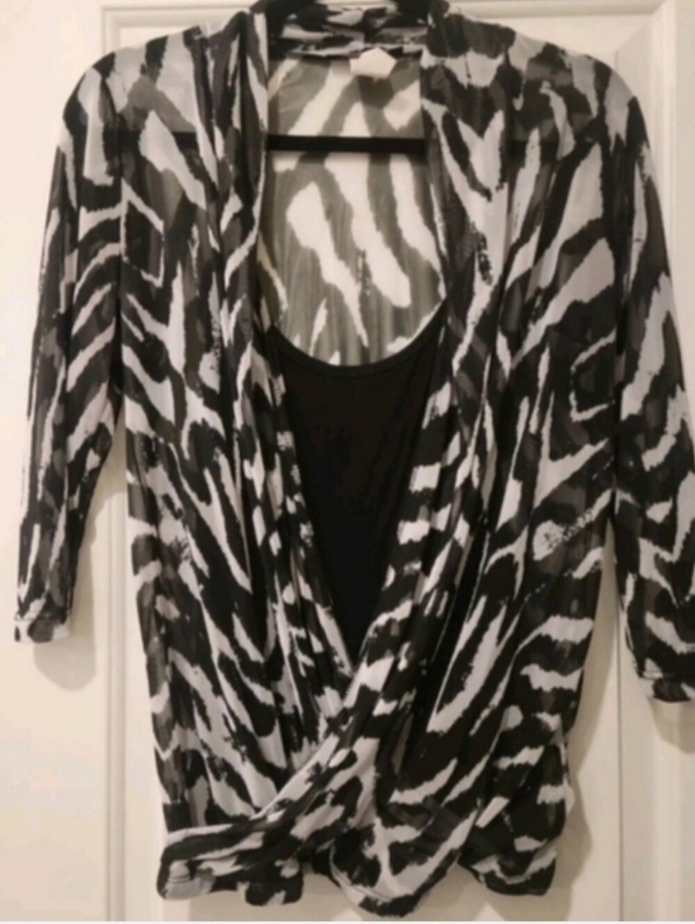 Only Nine Animal Print Blouse Small White & Black Women's Sheer